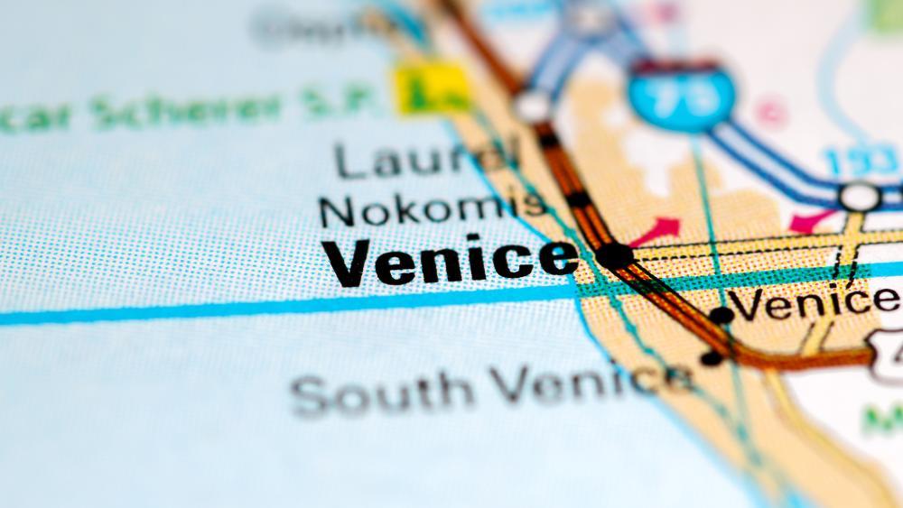 A map showing Venice, Florida, USA