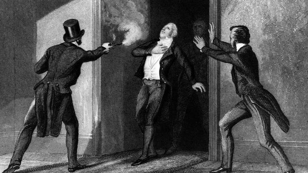 An artist's impression of Spencer Perceval's assassination