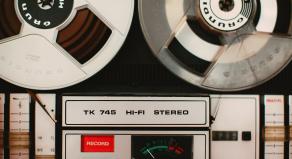 Photo of a magnetic tape recorder music system from 1975
