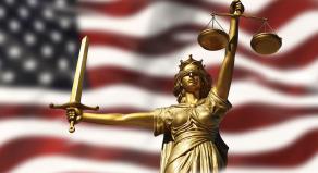 American flag with Lady justice