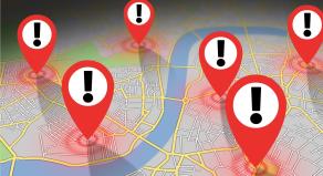 Map of London with 'Alert' signs in various areas