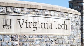 Virginia Tech sign on a wall outside campus