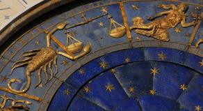 Detail of Saint Mark Square renaissance Clock Tower in Venice with zodiac signs Scorpio