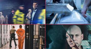 A montage of show graphics for the October highlights on Crime+Investigation