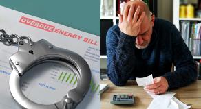 A man holds his head in anguish as he calculates his bills