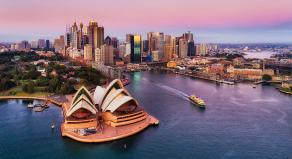 Aerial shot of Sydney Opera House and Sydney Harbour 