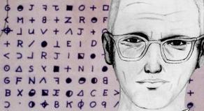 Composite sketch of the Zodiac Killer overlayed on one of the letters he sent to the press