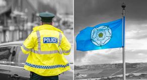 A stock photograph of a British Police Officer and The Yorkshire Flag