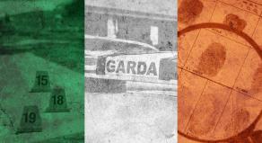 A montage of crime scenes overlaid with The National Flag of Ireland