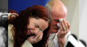 Mick and Mairead Philpott crying while talking to the media