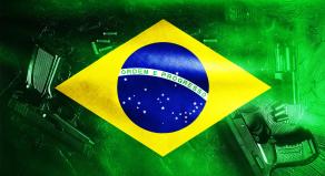 Guns overlaid on the Brazilian flag