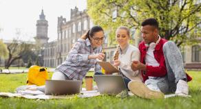 University students sitting outside
