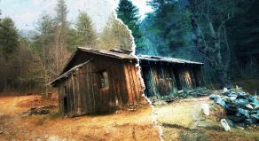 An abandoned cabin in the woods