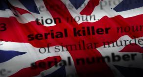 A photograph of the dictionary entry for 'Serial Killer' with the Union Flag in the background