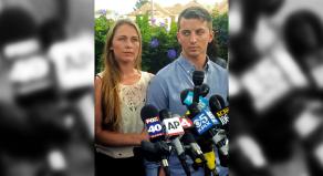 Denise Huskins and Aaron Quinn address the media