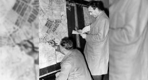Inspectors make marks on a map while investigating the murder of Katherine Lillian Armstrong