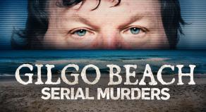 Rex Heuermann's eyes peering above a beach and the show title