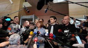 Gisele Pelicot speaks to the press after leaving court