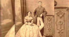 Sepia wedding photograph of Annie Chapman with her husband, John