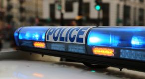 Blue lights on top of a police car