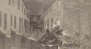 An 1888 illustration depicting police discovering Elizabeth Stride's body