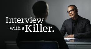 David Scott sitting in an interview room with an anonymous killer with his back to the camera