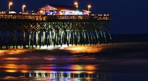 A pier in Myrtle Beach, South Carolina at night