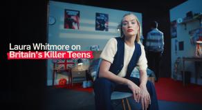 'Laura Whitmore on Britain's Killer Teens' - Laura Whitmore sitting on a chair on a set that looks like a teenage boys bedroom