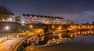 Bristol houses and boats at night