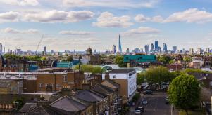 A residential area in Peckham with views of South London