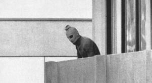 A kidnapper on the balcony attached to Munich Olympic village Building 31