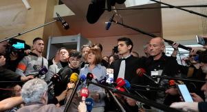 Gisele Pelicot speaks to the press after leaving court