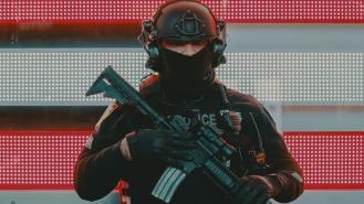 A riot police man