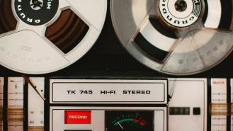 Photo of a magnetic tape recorder music system from 1975