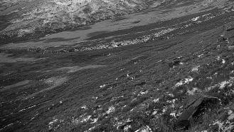 Black and white picture taken from Buckstones Ridge, UK part of the Marsden Moor Estate looking over Saddleworth Moor