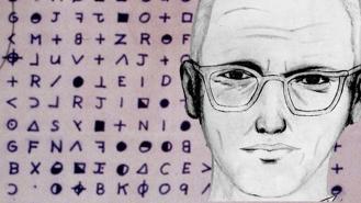 Composite sketch of the Zodiac Killer overlayed on one of the letters he sent to the press