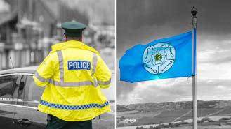 A stock photograph of a British Police Officer and The Yorkshire Flag