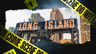 A graphic showing the famous Long Island pier sign