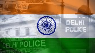 Indian flag overlayed with police signs