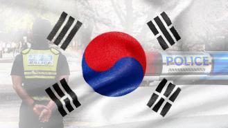 South Korean flag overlayed with an image of local police