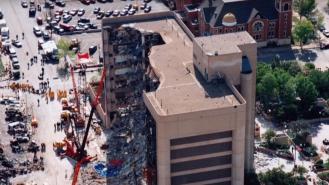 The Alfred P. Murrah Federal Building in the aftermath of the Oklahoma City Bombing