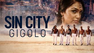 Cast members from the reality show 'Gigolos' walk topless through the desert overlayed with an image of the female victim