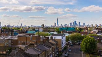 A residential area in Peckham with views of South London