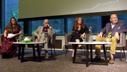 A photograph of the debate 'Are killers born evil?' from CrimeCon UK 2021