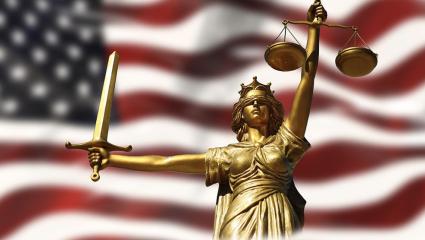 American flag with Lady justice