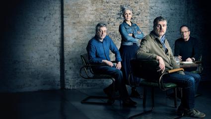 The Once Upon a True Crime authors sit around a table