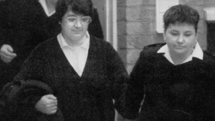 Rose West being led by a police officer