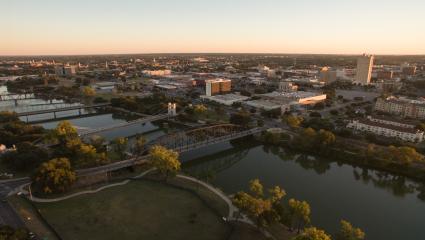 A stock photograph of the Brazos River in Waco, Texas.
