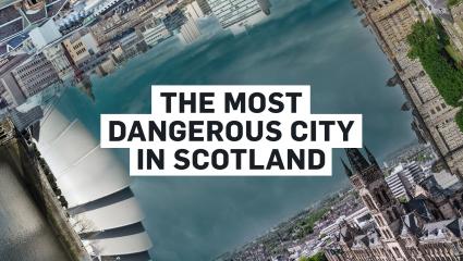 Composite image showing various Glasgow skylines with the text 'the most dangerous city in scotland'