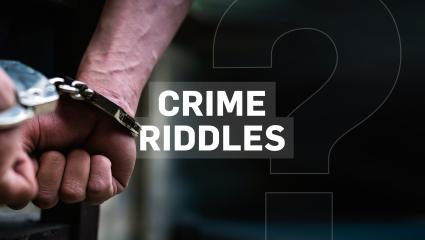 A stock image graphic of a person in handcuffs and the text 'Crime Riddles'